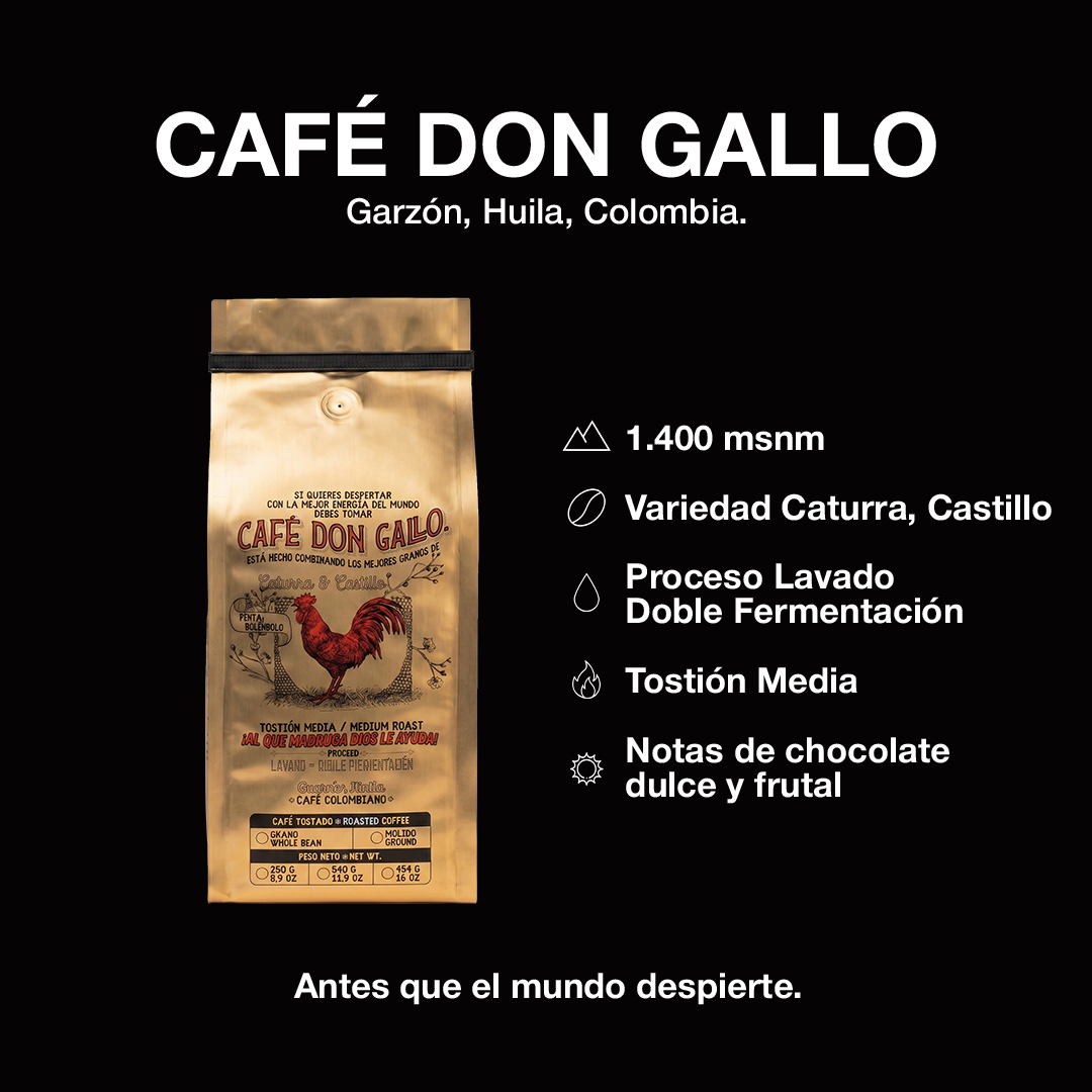 Café Don Gallo - café colombiano de especialidad con notas de chocolate dulce y frutal, perfecto para madrugadores, envío a Chile