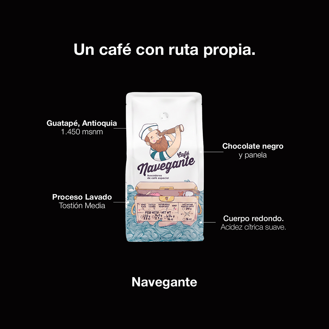 Café Navegante Lavado - café colombiano de especialidad con notas afrutadas y chocolate negro, proceso lavado, envío a Chile