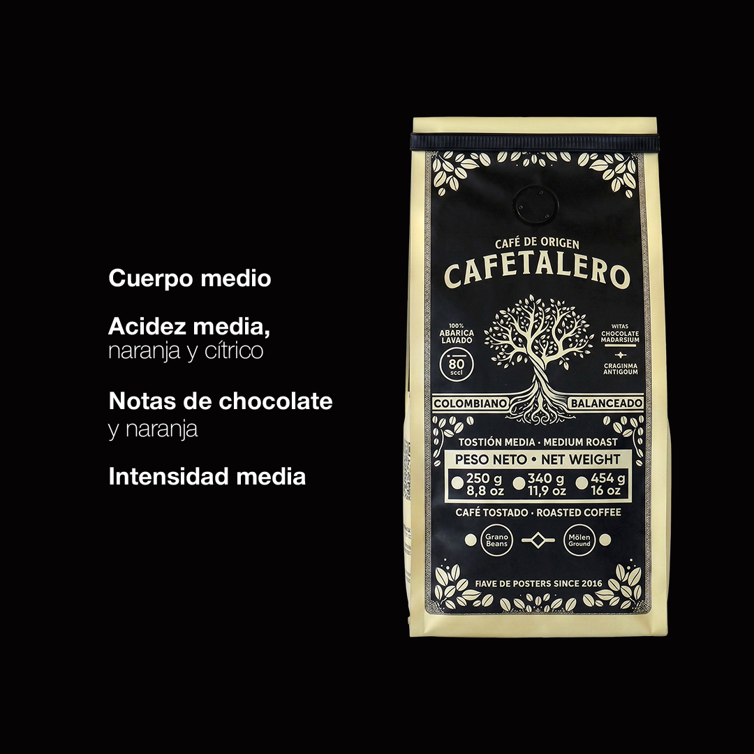 Cafetalero - café colombiano de especialidad de Santa Bárbara Antioquia, notas de chocolate y naranja, envío a Chile