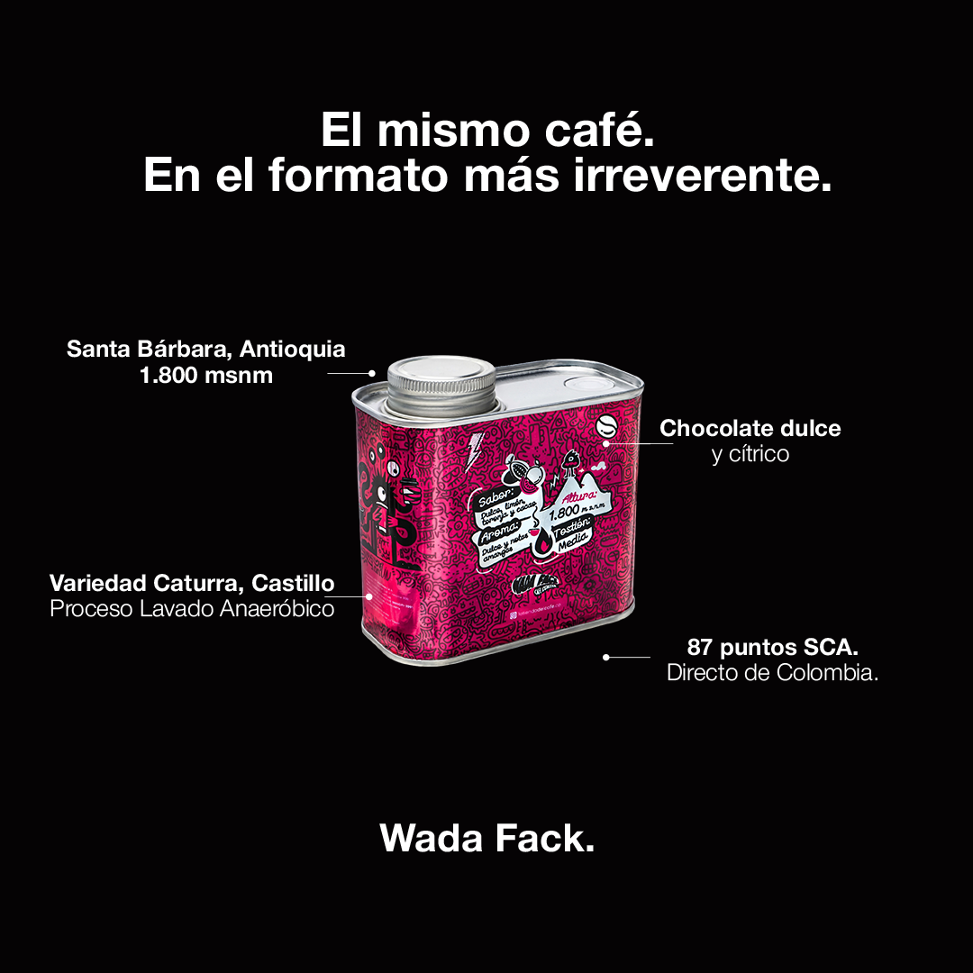 Café Wadafack en lata - café colombiano de especialidad presentado en lata, ideal para regalo, envío a Chile